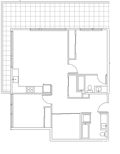 Floor plan for 2 beds, 2 baths, 1021 sqft